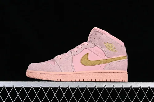 All categories Air Jordan Jordan series basketball shoes Air Jordan 1 Mid Air Jordan 1 Mid AJ1 Joe 1 coral gold dirty pink suede mid-top retro basketball shoes 852542-600